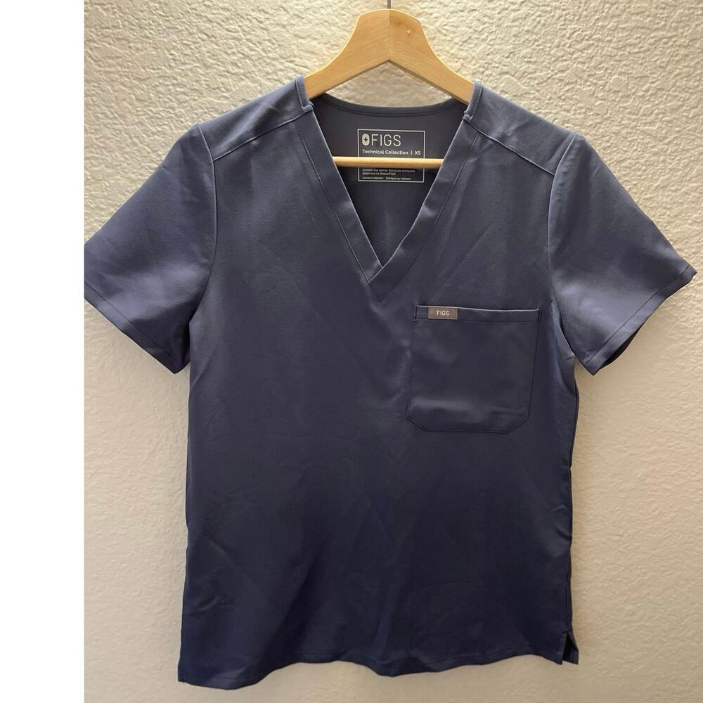 FIGS Catarina Scrub Top XS Slate Blue Technical Collection Stretch Medical